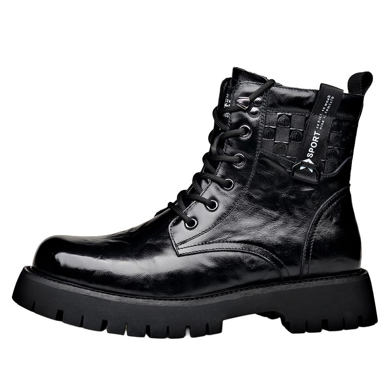 MODENGPAN MODENGPAN Top Grain Cow Leather Short Combat Boots 3cm Men's