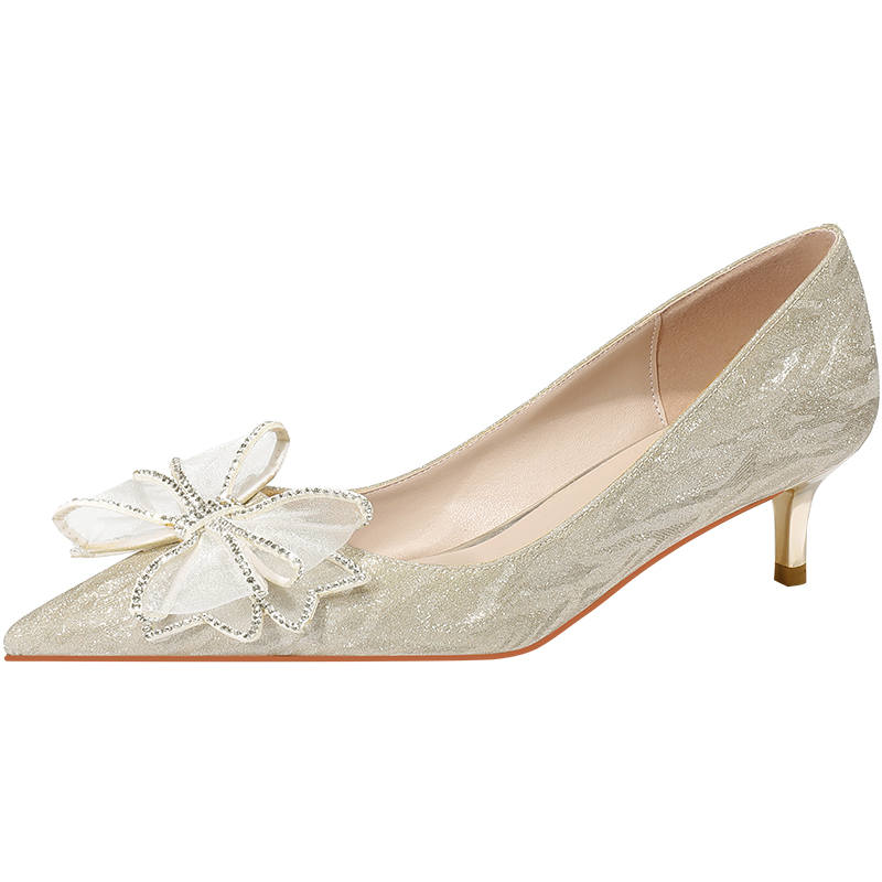 LANMOU Shinny Leather Slim Heel High Heels 4.5cm Women's Gold
