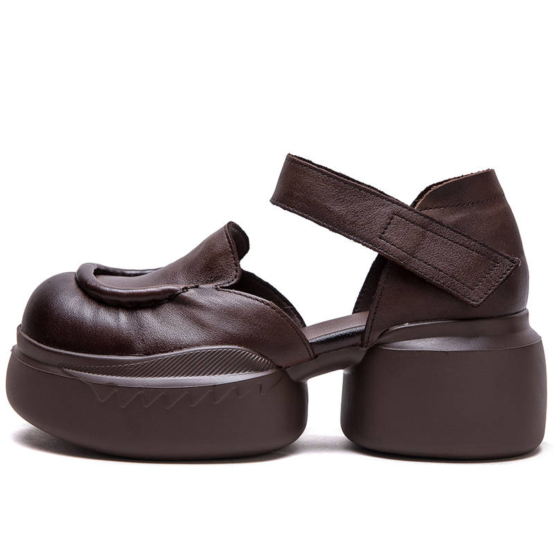 JIEZHOU Top Grain Cow Leather Chunky Heel High Heels 6CM Women's