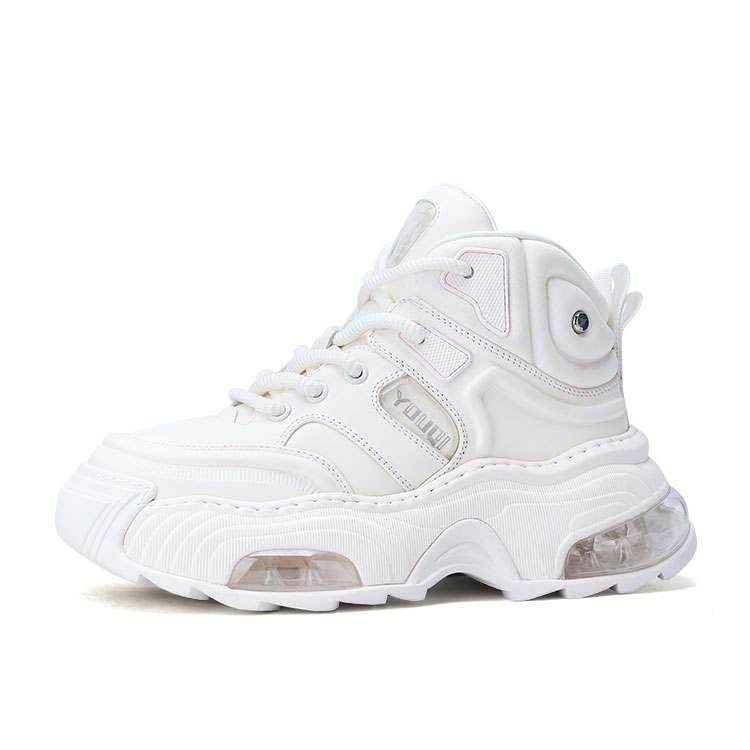 U7 Top Grain Cow Leather High top Chunky Sneakers Men's White