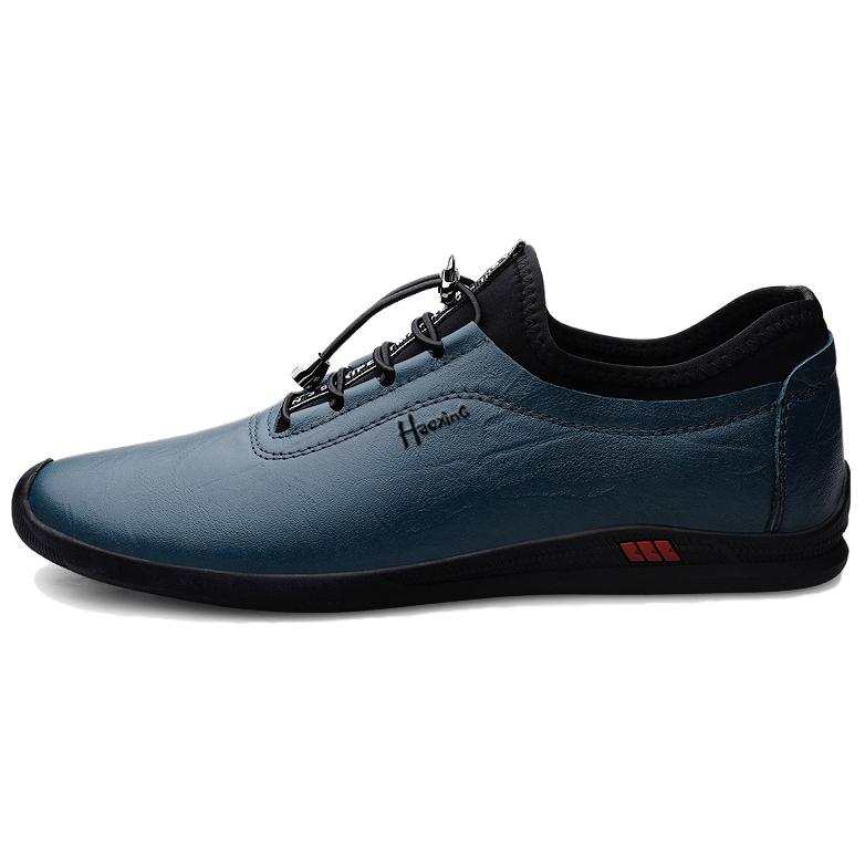 HAOXING Top Grain Cow Leather Casual Shoes Men's Blue
