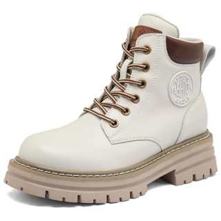 JIJILANGPIN Cow Split Leather Short Combat Boots 5.5cm Women's