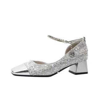 OBWA Shinny Leather Chunky Heel High Heels Women's