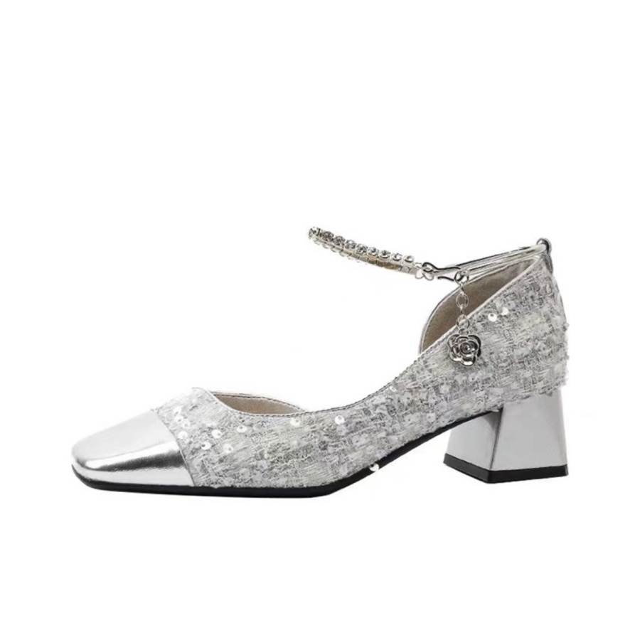 OBWA Shinny Leather Chunky Heel High Heels Women's