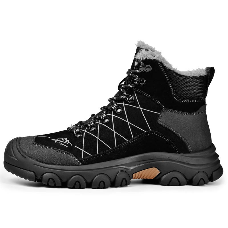 JIGONGYANG Top Grain Pig Leather Thermal Plus Size Insulated Shoes Padded And Fleece Lined Short Snow Boots