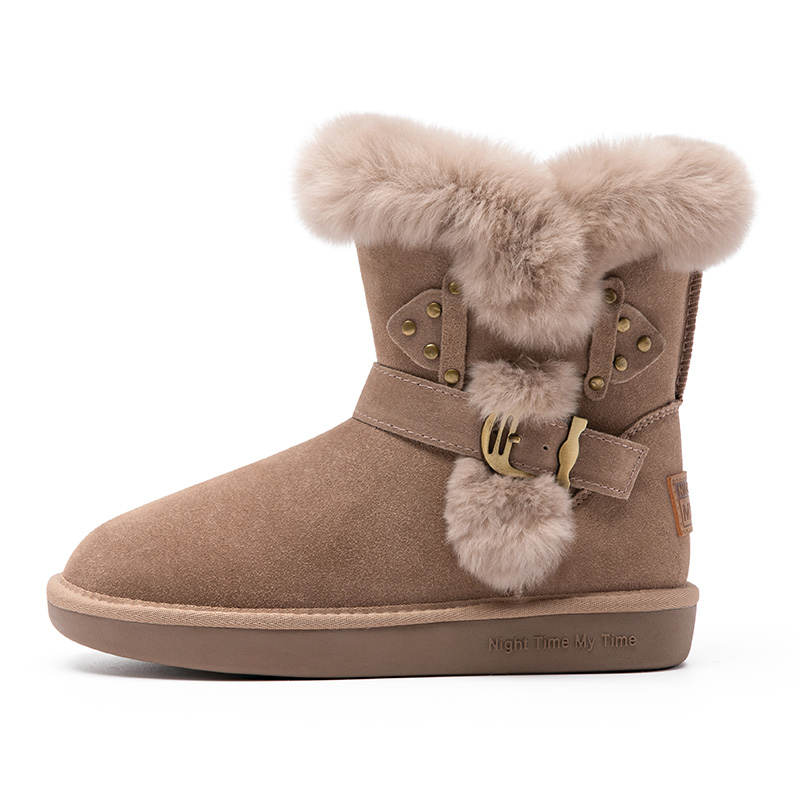 AGSDON Suede, Comfortable Versatile, Slip Resistant, Convenient Slip on, Fleece Lined 15cm Snow Boots Women's