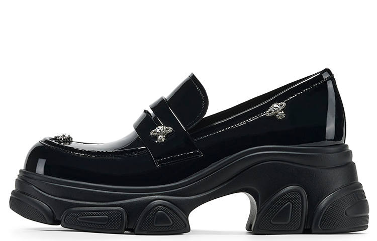 GG-CC GG CC Ballet Flats British Style Versatile Loafers 7.5cm Women's Black