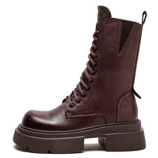 YAOQIA Top Grain Cow Leather 20cm Combat Boots 6cm Women's
