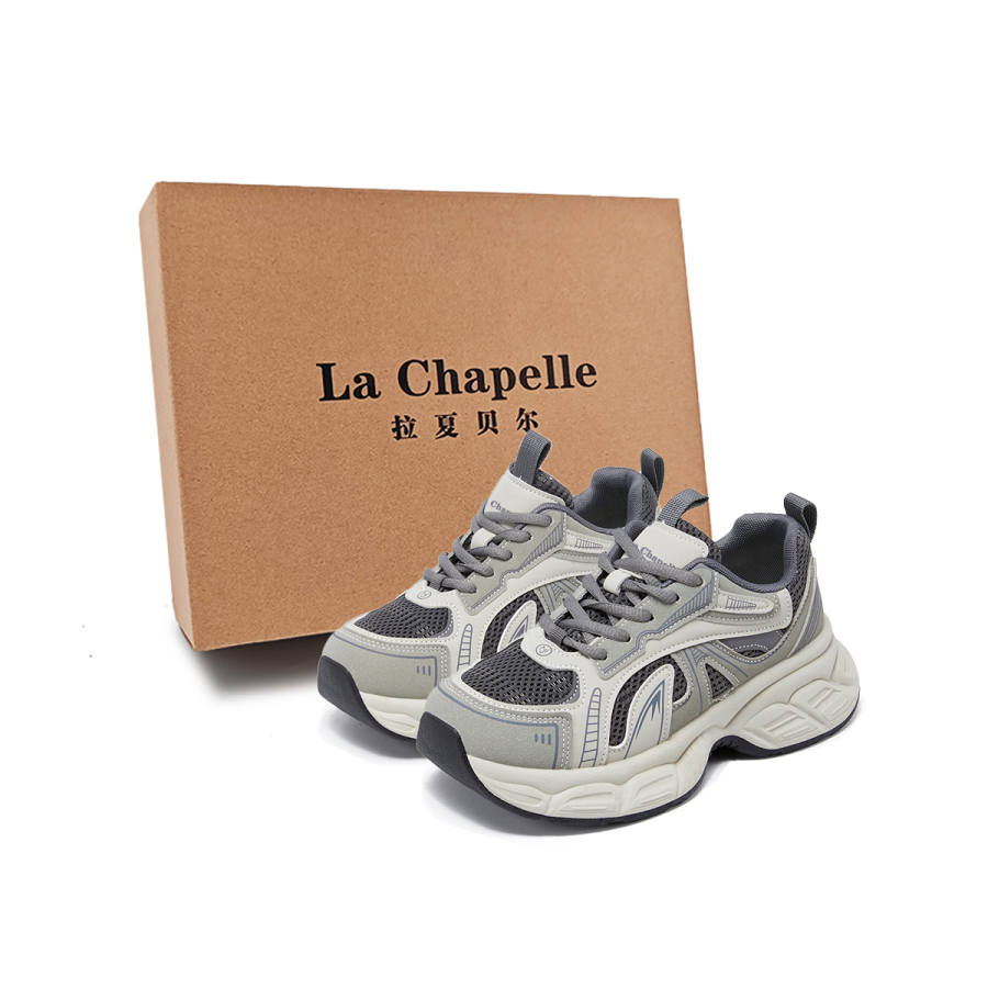 La Chapelle Urban Chic Style Niche, Misty Cool Height Increasing 5.5cm Cream Gray Casual Elevator Shoes