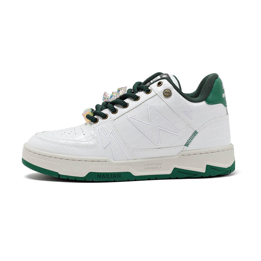 NAILIAN Lightning Shoes Microfiber Leather Mid top Skateboard Shoes Unisex White Green
