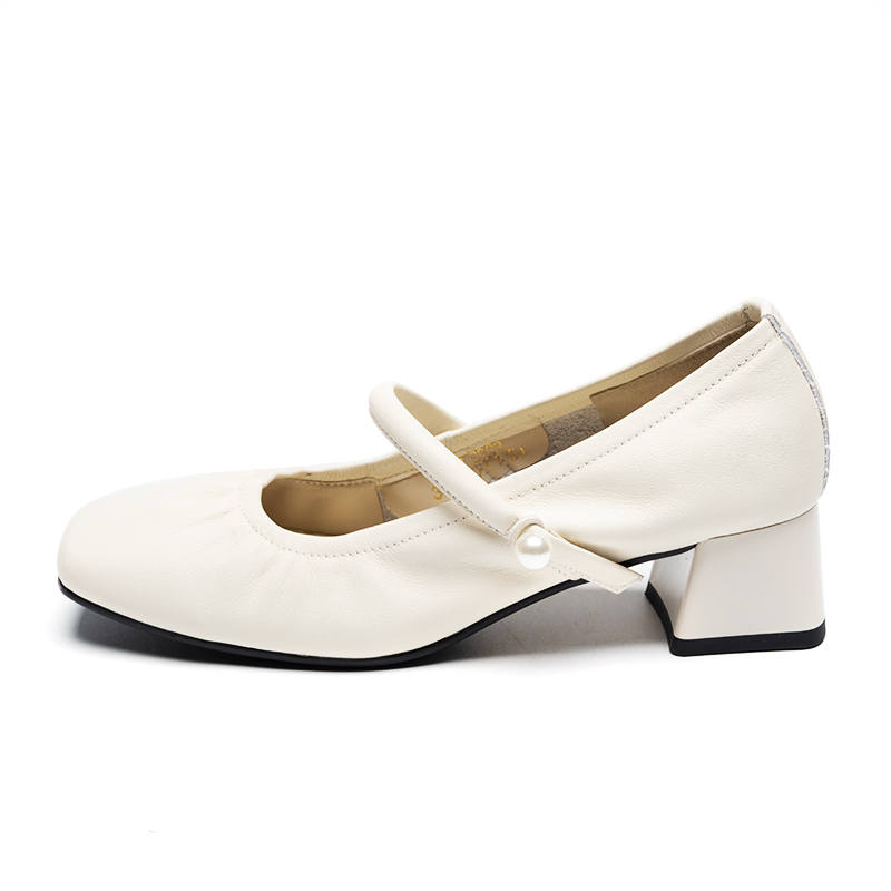 ZHR Top Grain Cow Leather Mary Jane Shoes 4.5cm Women's