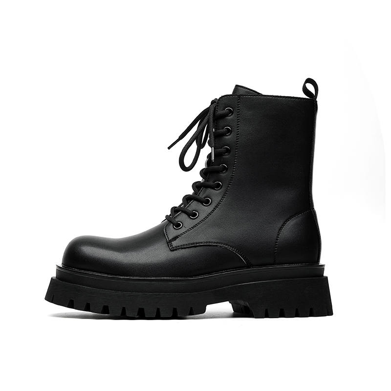 SHUILIXING Microfiber Leather Short Combat Boots 4.5cm Men's Black