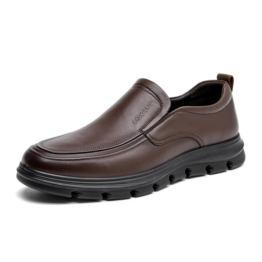 AOKANG Sheepskin Casual Leather Shoes Men's Brown