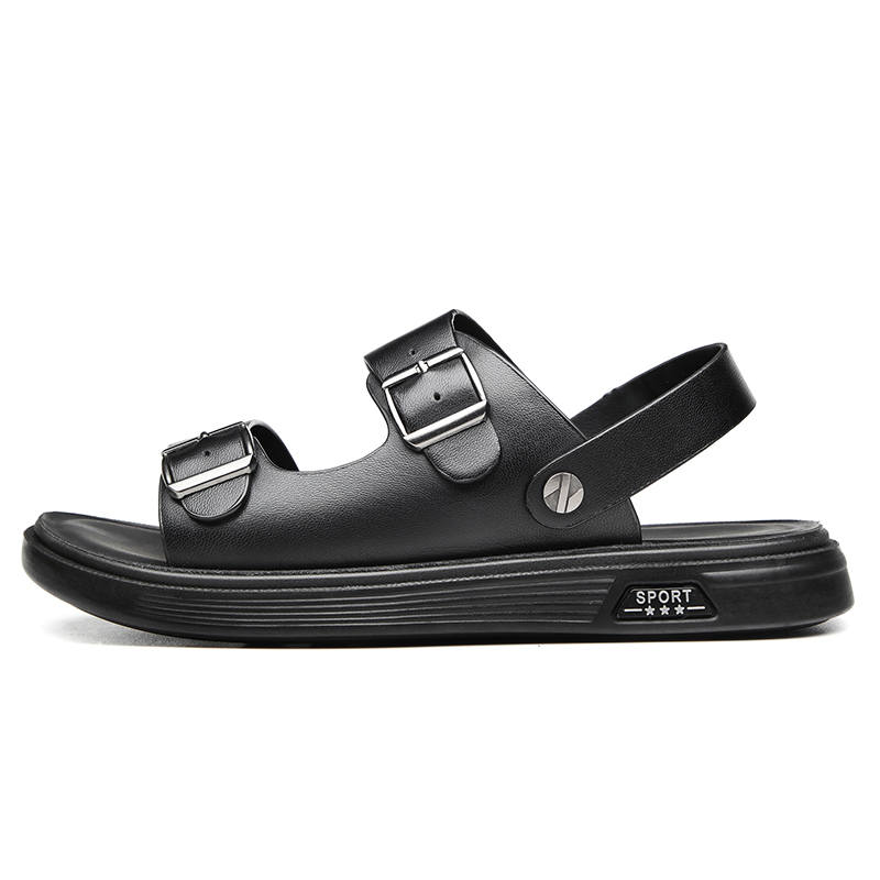 SHUPATE Cow Leather Beach Sandals Men's Black