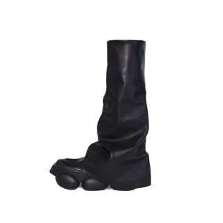 LASTLAZY Top Grain Cow Leather Platform Height Increasing Slimming Knee High Boots 6.5cm Women's Black