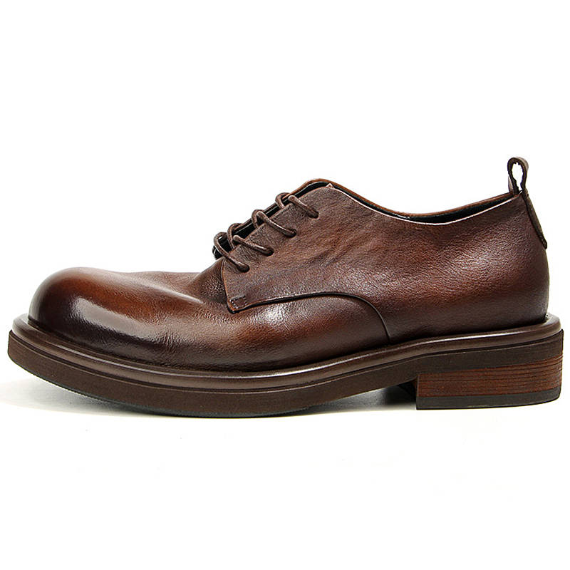 DIENGRLEY Casual Leather Shoes Men's Low Top Brown/Black