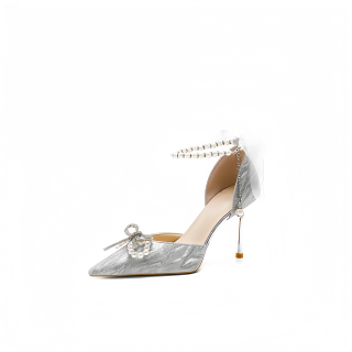 Imono Microfiber Leather Slim Heel High Heels Women's Silver