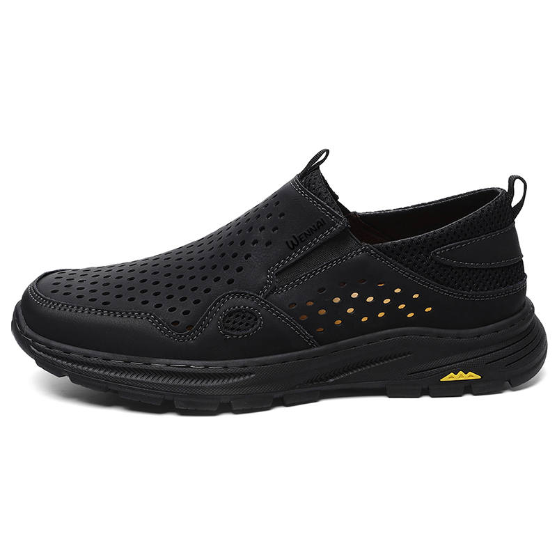 WENNAI Top Grain Cow Leather Casual Shoes Men's Black