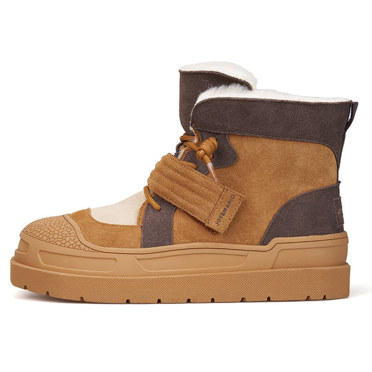 Joy&Mario Cow Split Leather Thermal Slip Resistant And Abrasion Resistant Short Mid Calf Snow Boots Women's