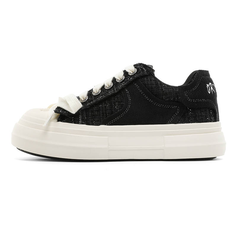 MINGYITU Microfiber Leather Low top Skateboard Shoes Unisex Black