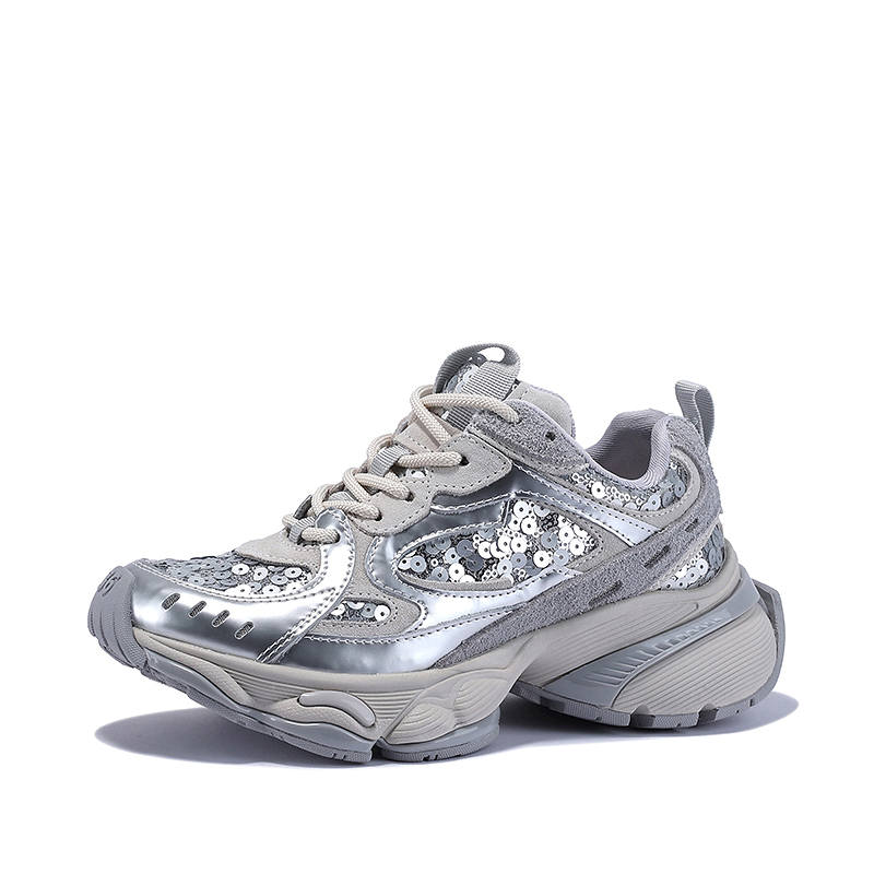 BELLALILY Low top Chunky Sneakers Women's Silver, White