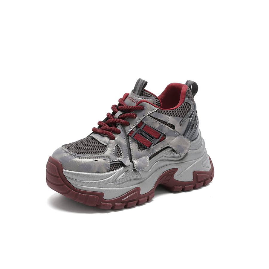 Lanza Chunky Sneakers Women's Low Top Gray/Gunmetal Red/Black