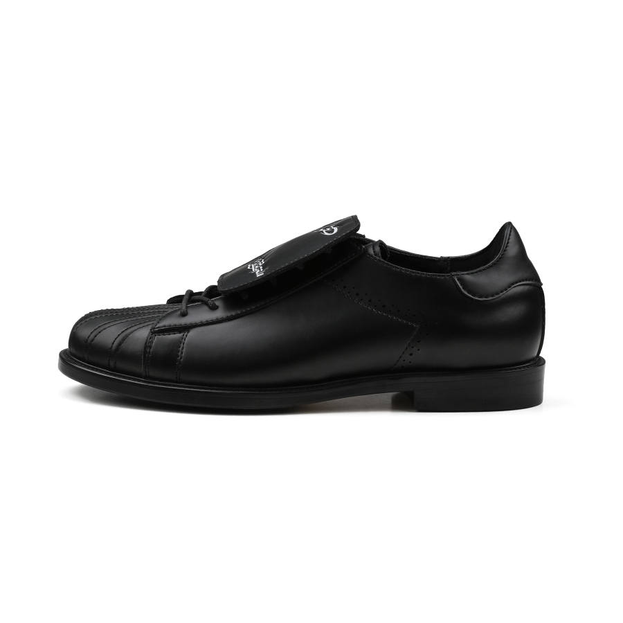HANQIAORIJI Abyss Collection Cow Split Leather Abrasion Resistant Low top Casual Shoes Unisex Black