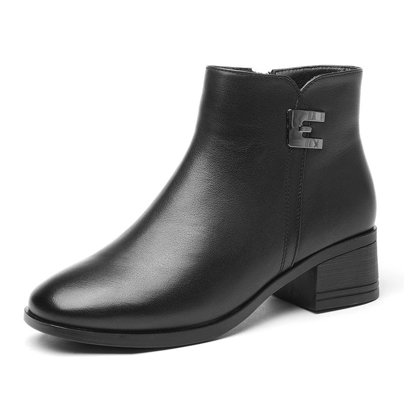 XINNUO Minimalist Style Fleece Lined Ankle Boots Women's Black