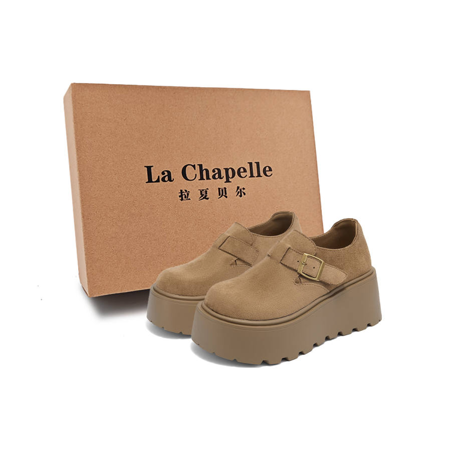 La Chapelle British Style, Fashion Trend 5cm Platform Height Increasing Birkenstock Style Shoes Suede Casual Shoes