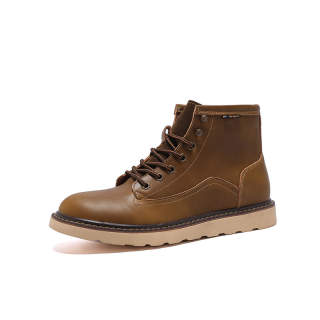 LUNMADENG Cow Split Leather Short Combat Boots Men's Brown