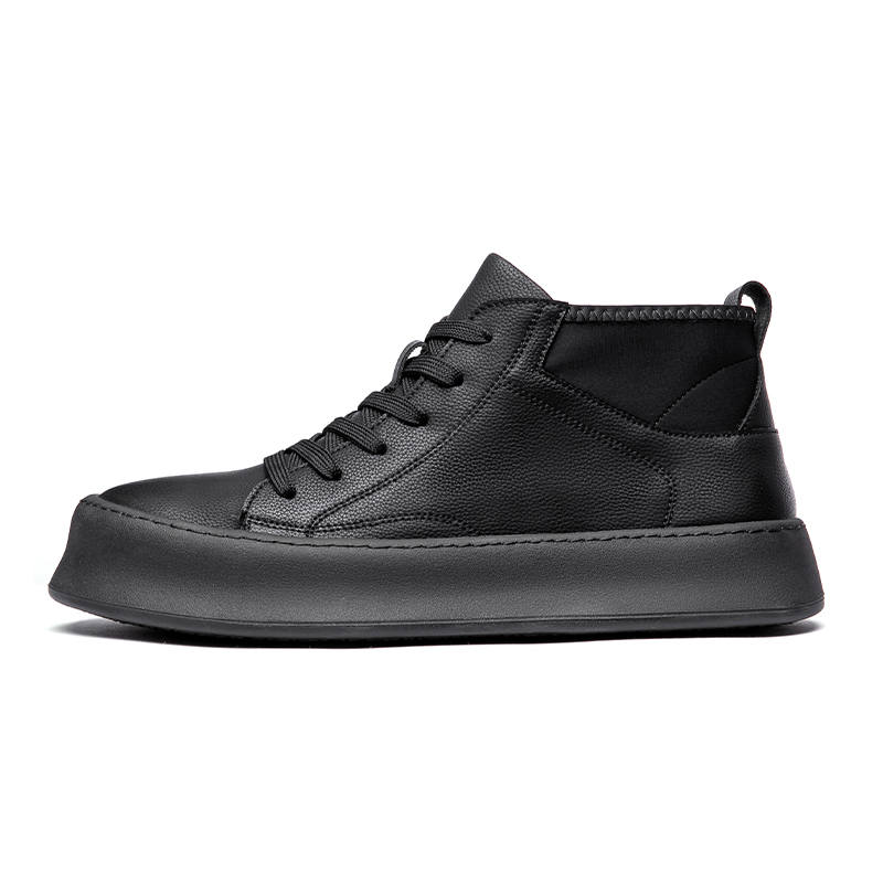 KACHILANG Cow Split Leather Low top Skateboard Shoes Men's Black