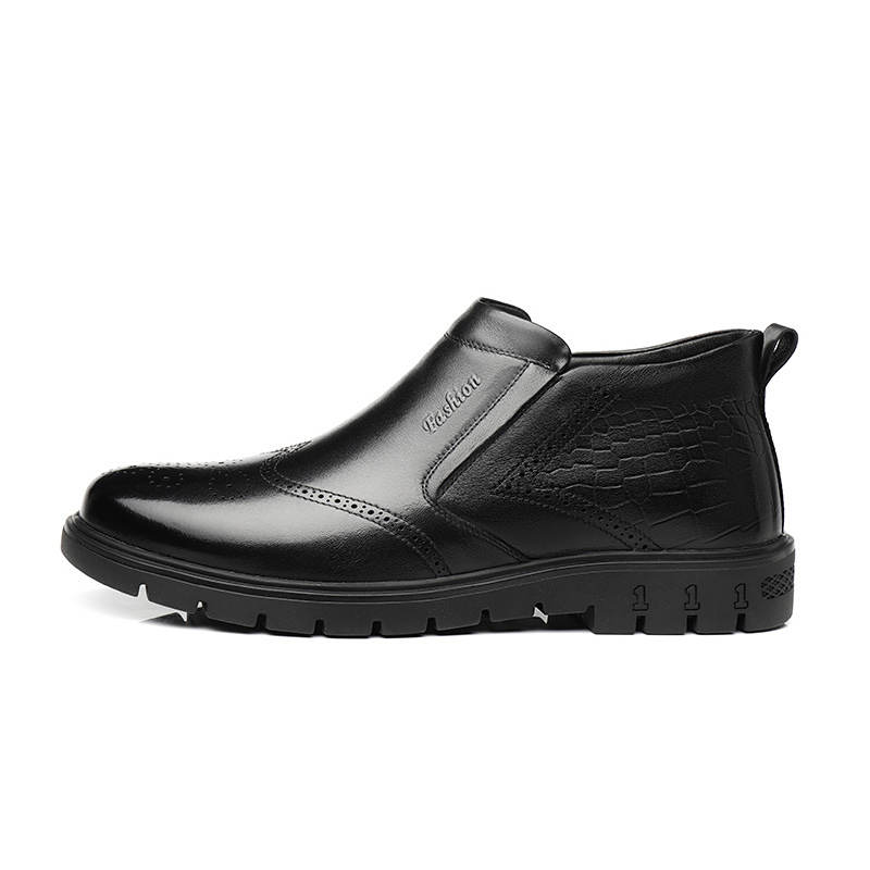 QIAONAI Top Grain Cow Leather, Cow Leather Ankle Boots 3cm Men's Black