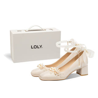 LOLY Heartbeat Lover, Wedding Shoes Fairy Style Chunky Heel Unlined Shoes Date Mary Jane White Moonlight High Heels