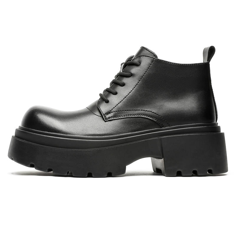 CHILANG CHILANG PU Platform Ankle Length Combat Boots Men's Black