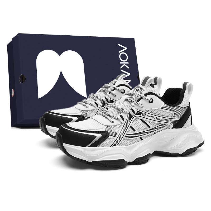 AOKANG AOKANG Trendy Play All Season Breathable Comfortable Distressed Patchwork, Black & White, Campus Everyday Commute