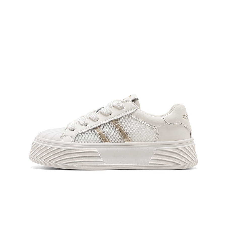 C°BANNER Synthetic Leather, Textile Abrasion Resistant Low top Skateboard Shoes Women's Beige Gold