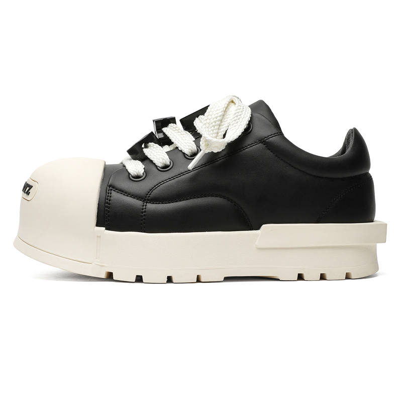 KUNGFUDEER Microfiber Leather Low top Casual Shoes Unisex Black White