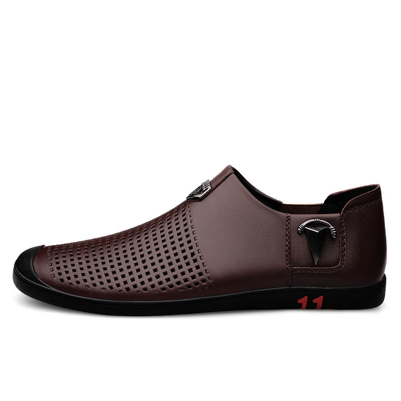 YINGLUNQISHI Top Grain Cow Leather Casual Shoes Men's Brown