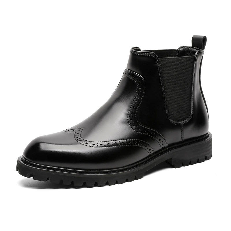WEISHIBANGWEI WEISHIBANGWEI Microfiber Leather Short Chelsea Boots Men's Black