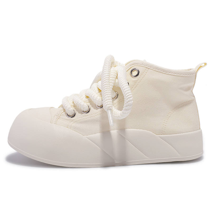 ZHANGXIAOJIE Height Increasing Cushioning Height Increasing Cushioning Mid top Canvas Shoes Women's Beige