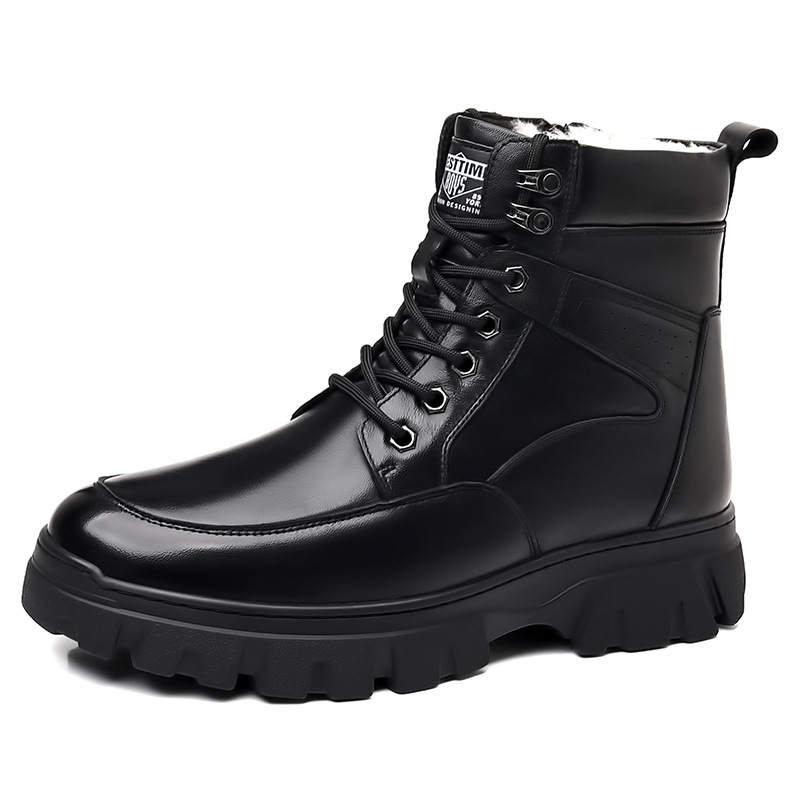 Devanro Devanro Top Grain Cow Leather Short Combat Boots 3.5cm Men's Black