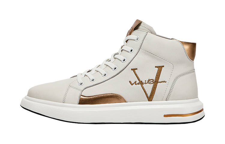 VICKI BROWN Leather Abrasion Resistant Breathable Skateboard Shoes Men's White Gold