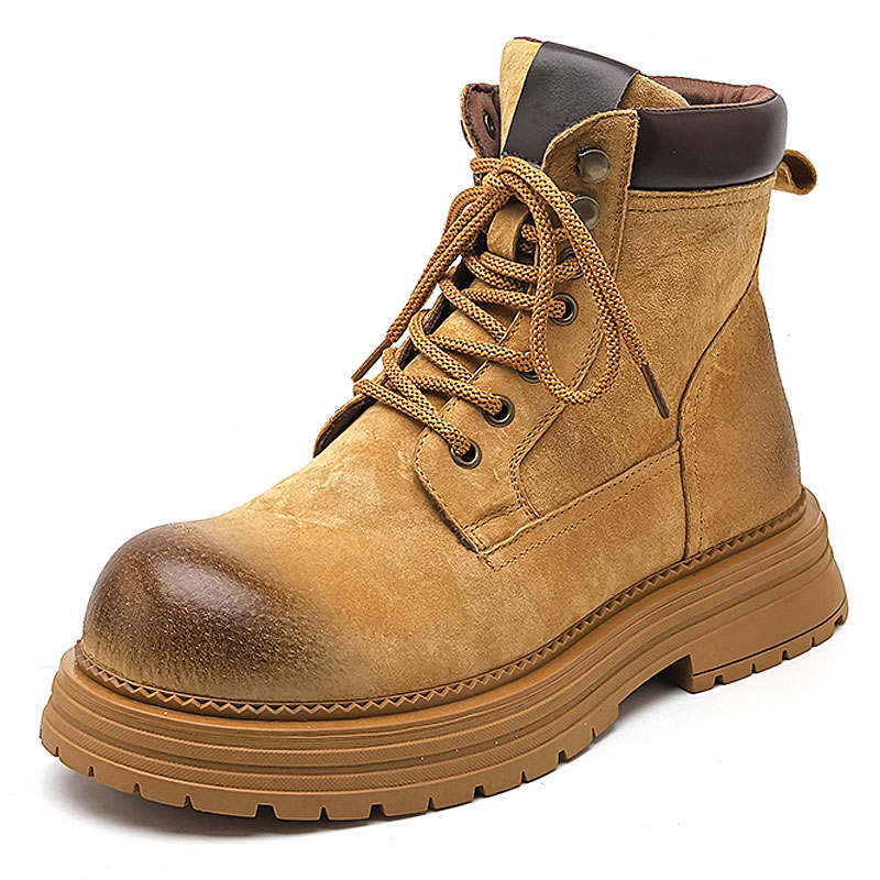 KAQIAODI Top Grain Pig Leather Short Combat Boots Unisex