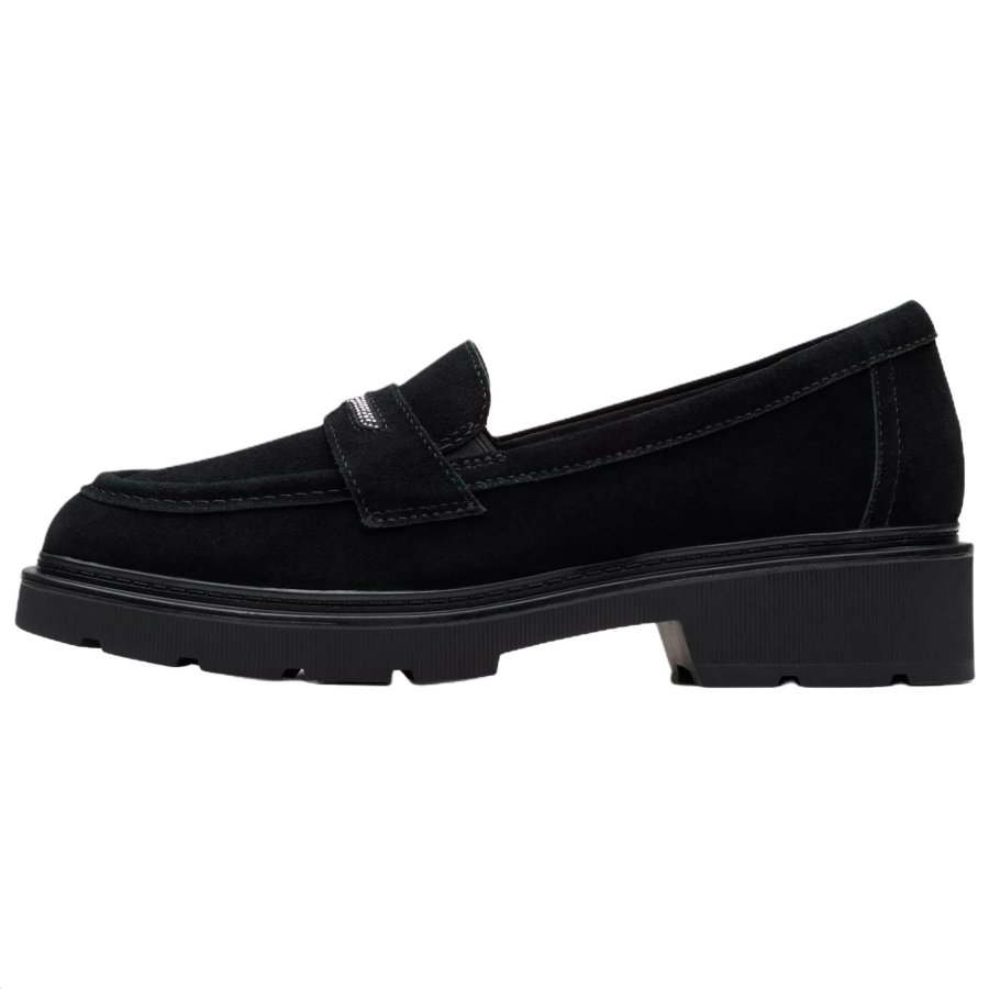 Clarks Lauryl Step Suede Loafers 4.5cm Women's Black