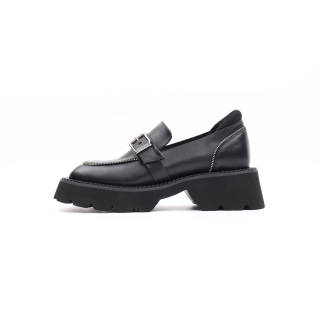 Asthershop Top Grain Cow Leather Loafers Women's Black