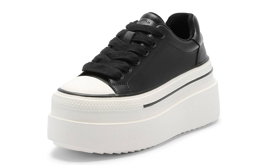C°BANNER Leather Fleece Lined Platform Versatile Low top Skateboard Shoes Women's Black