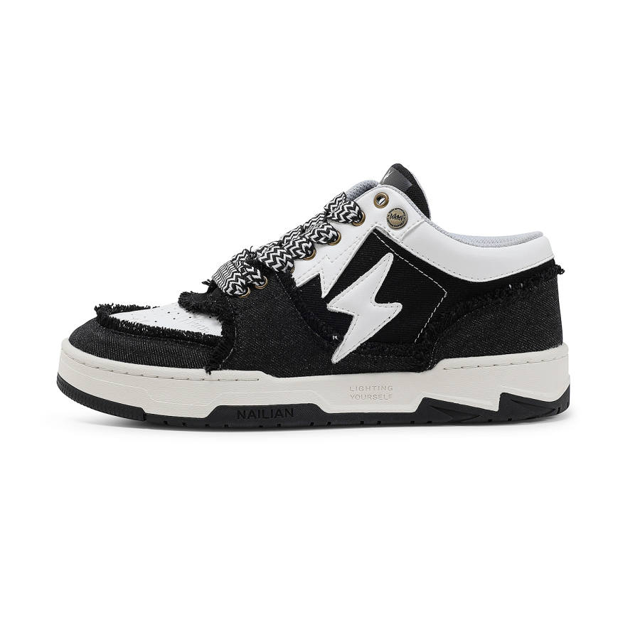 NAILIAN Lightning Shoes Low top Skateboard Shoes Unisex Denim Black