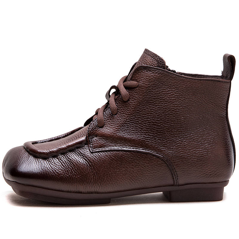 JIEZHOU Top Grain Cow Leather Short Combat Boots Women's
