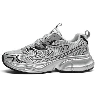 NPL Chunky Sneakers Unisex Low Top Ivory White, Modern Gray, Silver Gray