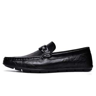 TOMAY Cow Split Leather Gommino Loafers Unisex Black